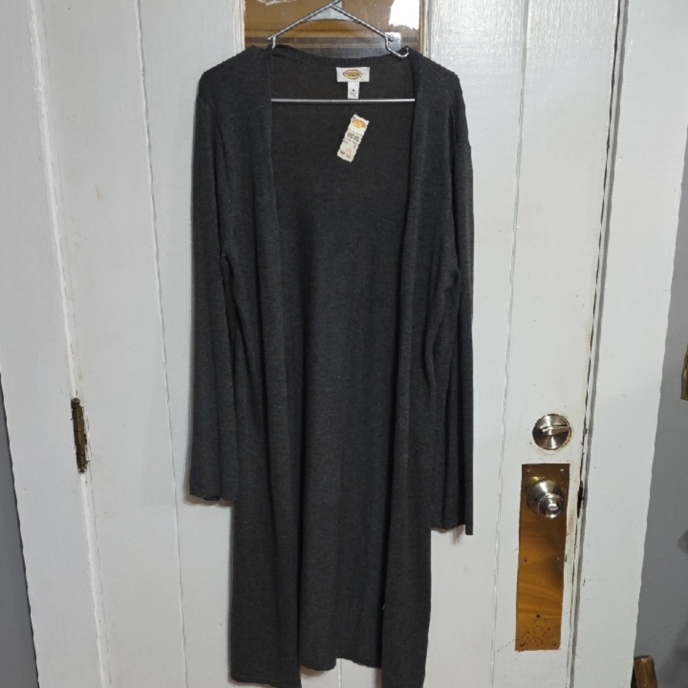 Talbots Womens Long Cardigan Sweater Luxury Silk/Wool/Cashmere Blend Gray M READ